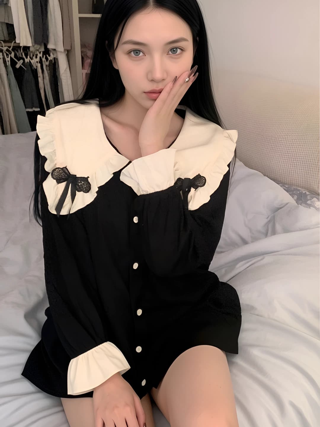 Women's 2026 spring-autumn pajama set, Korean style, long sleeve, trousers, polyester, loungewear