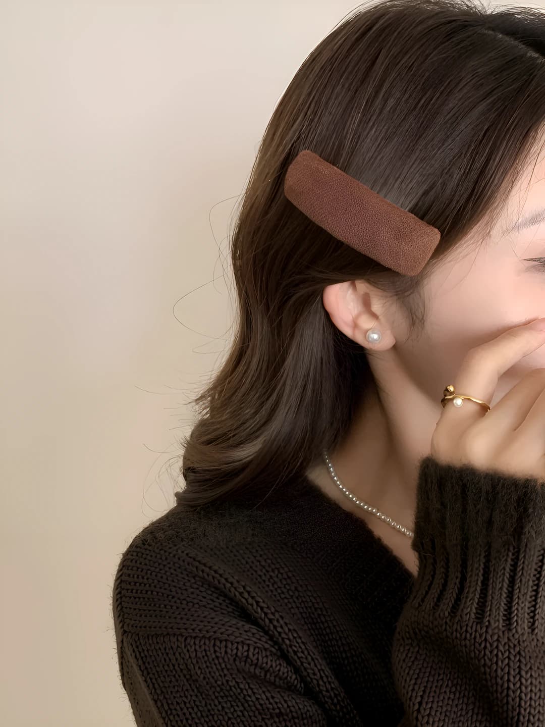 4# Coffee fleece hair clip 8 cm