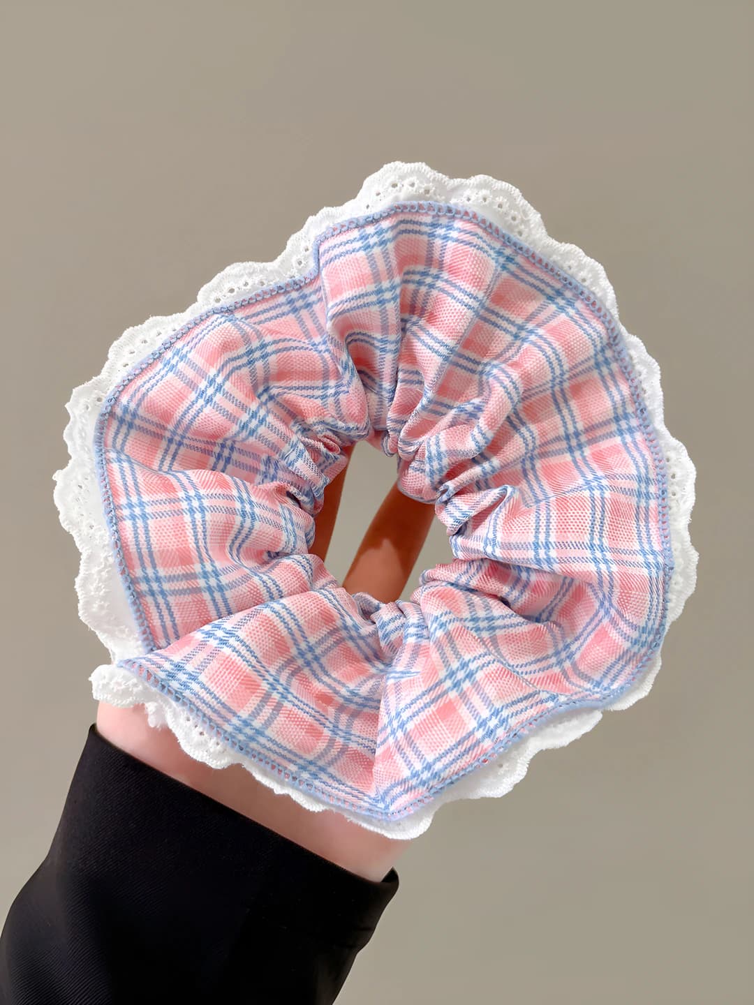 8# Pink plaid white lace