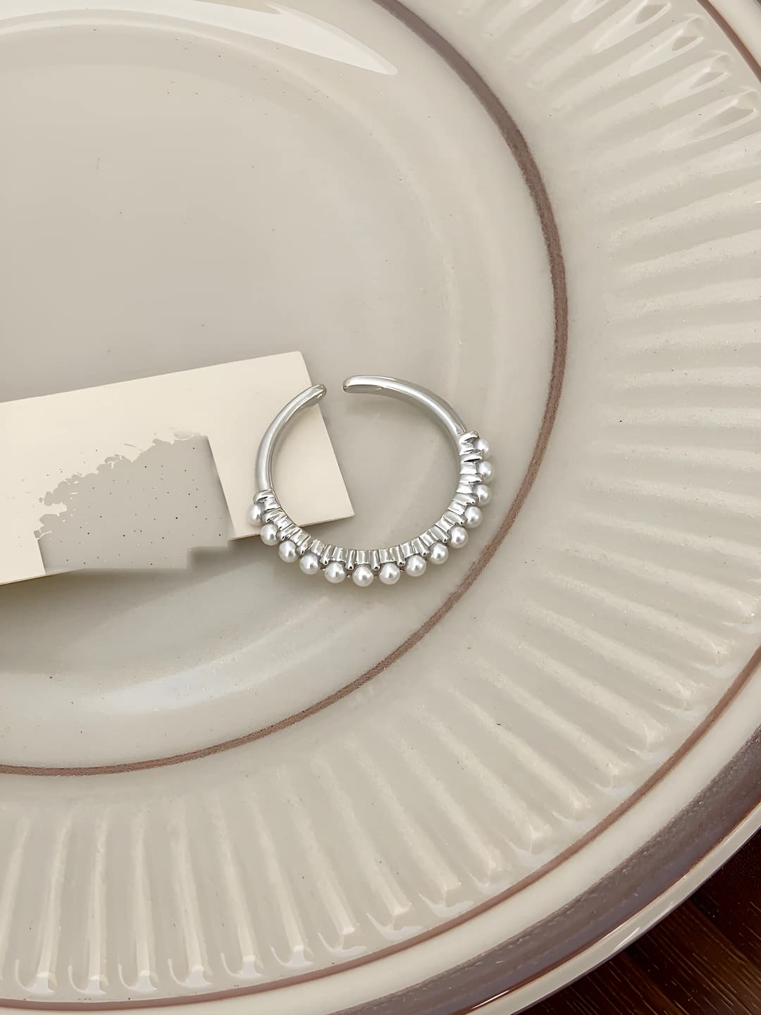 C-342 Silver pearl ring - 18K gold