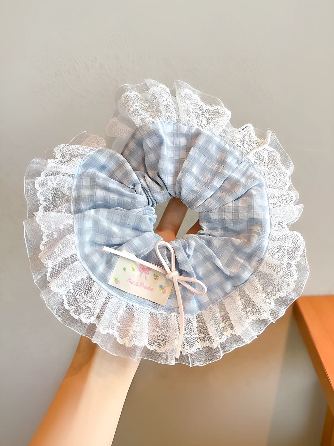 3# Blue plaid hair tie ~20 cm