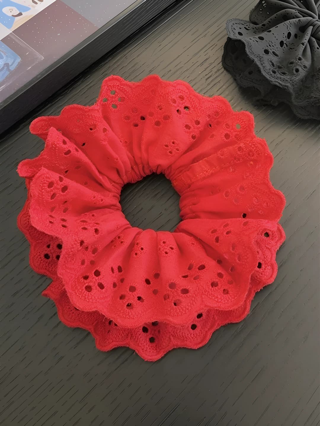 Red, double layer, lace cutout