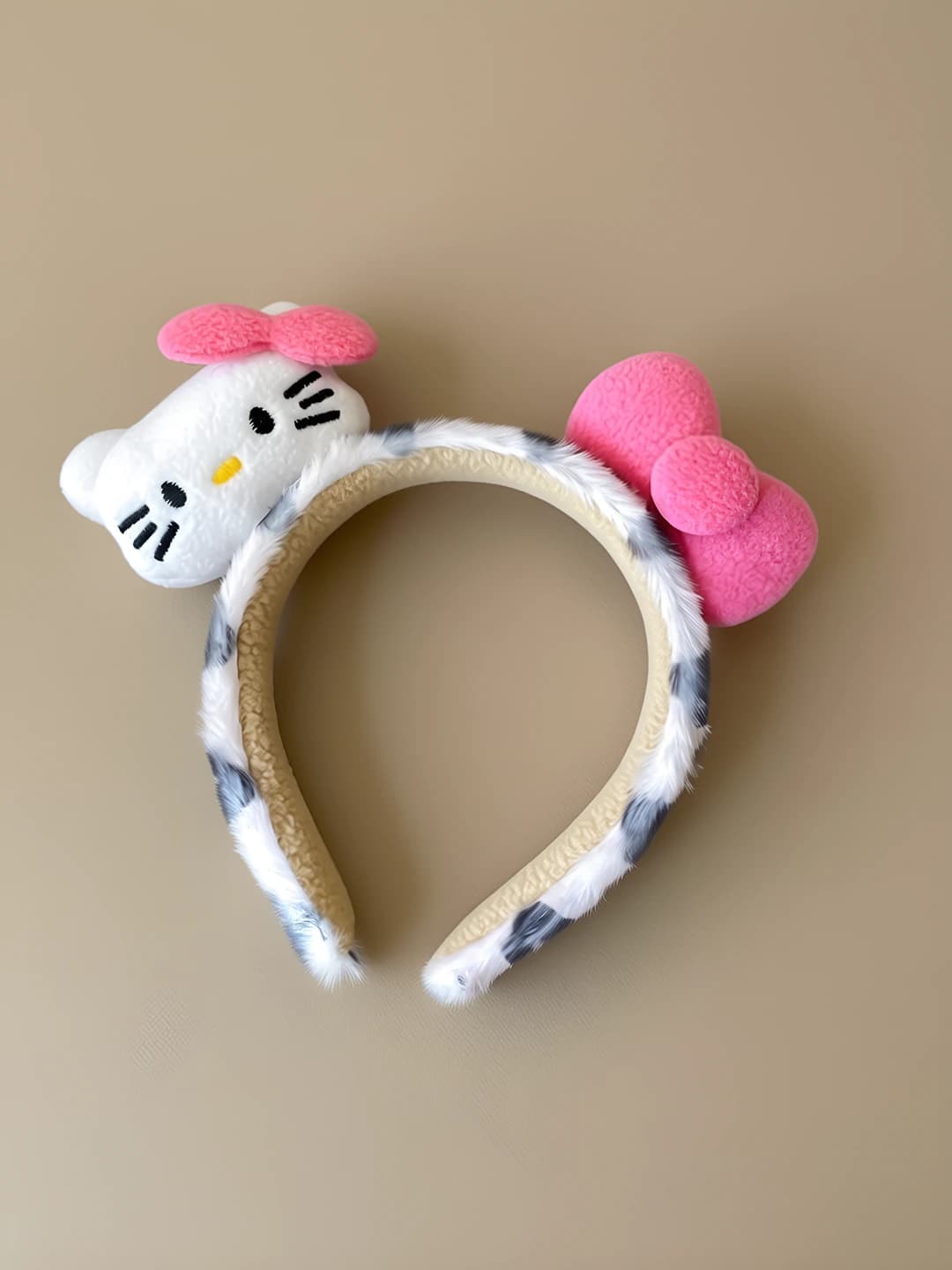 White-grey plush cat headband