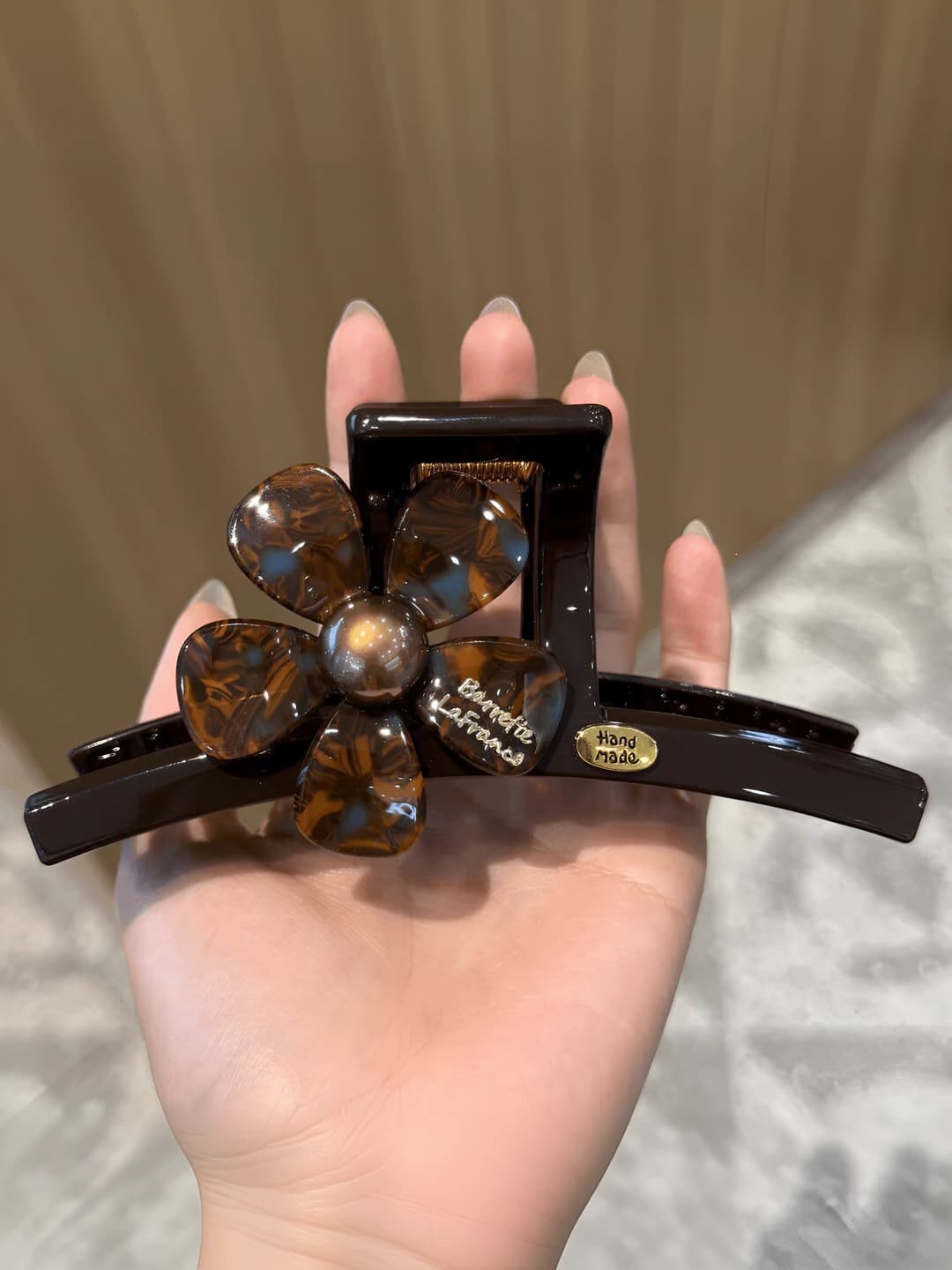 1# Blue-brown flowers, chocolate base, 12.5 cm, double-sided