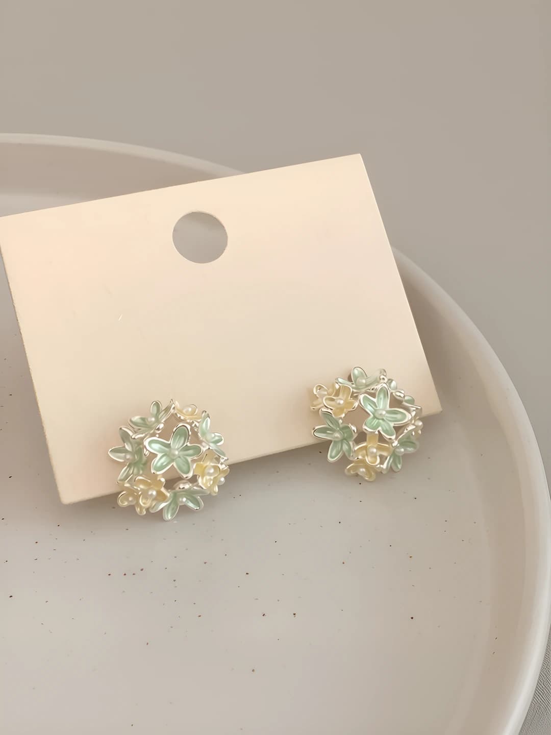Green large floral earrings
