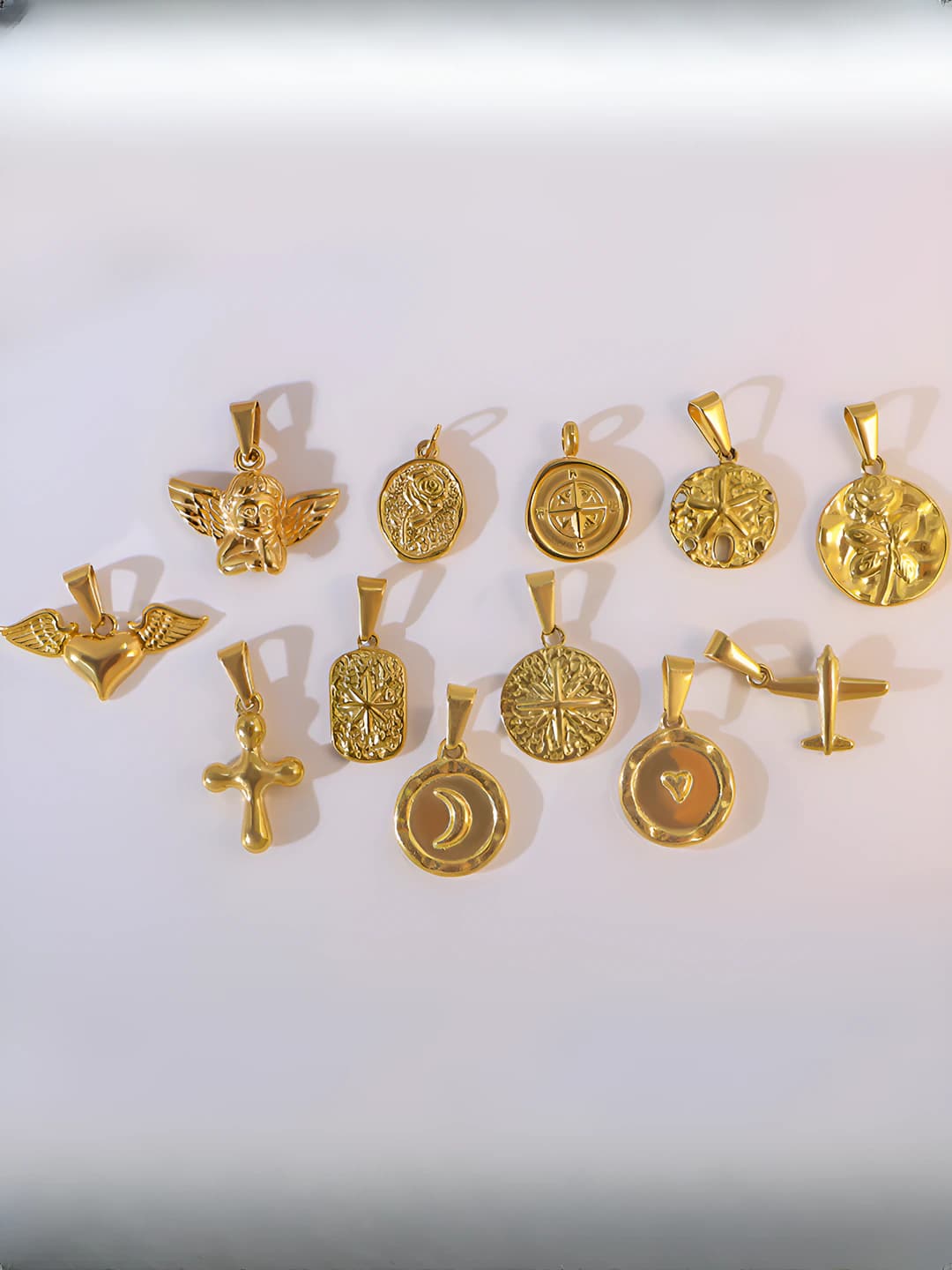 Женский кулон из титановой стали с покрытием 18K золота, крест, сердце, восьмиконечная звезда и стрела Купидона
