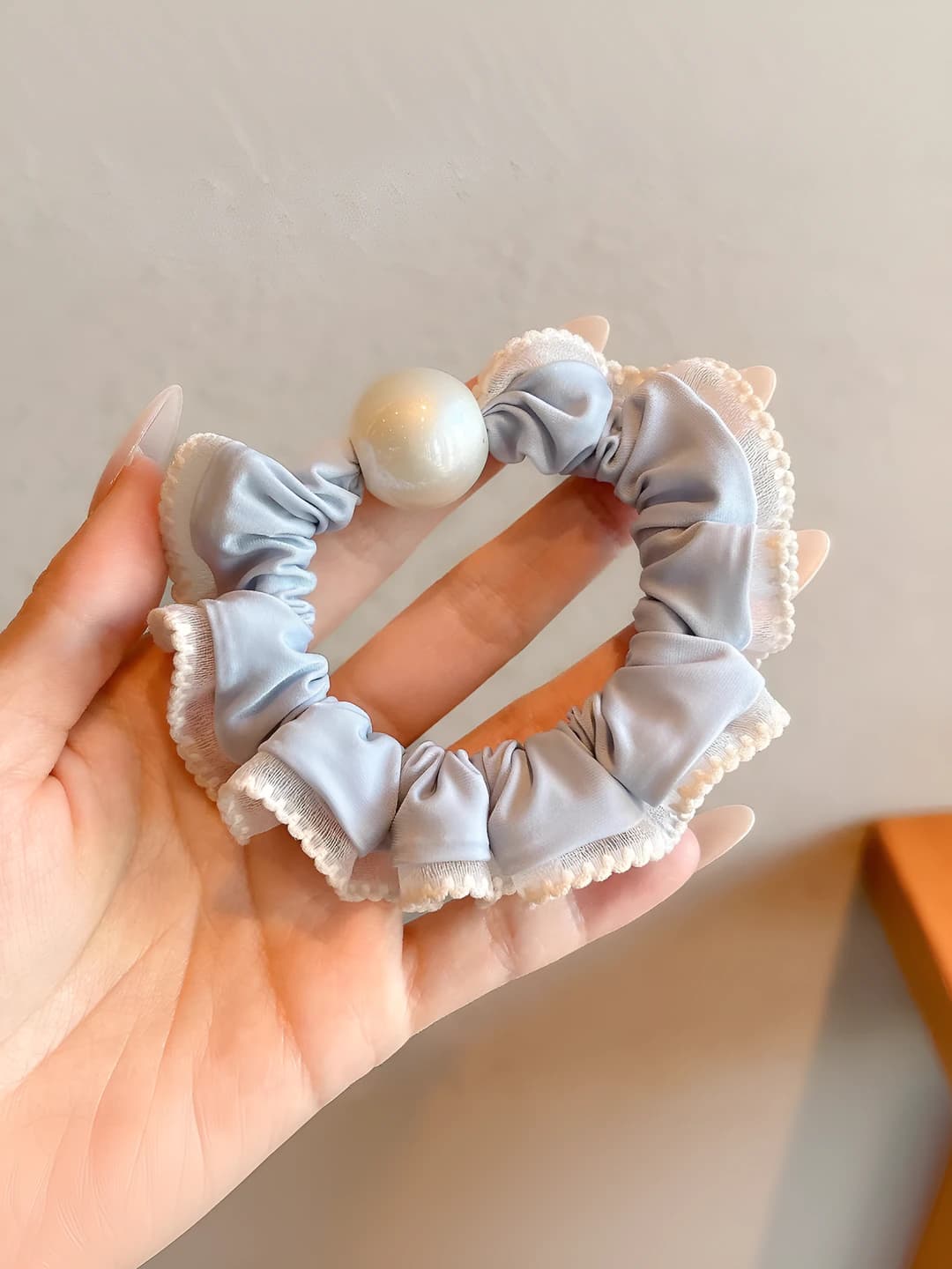 Blue lace fabric ring, 8.5 cm
