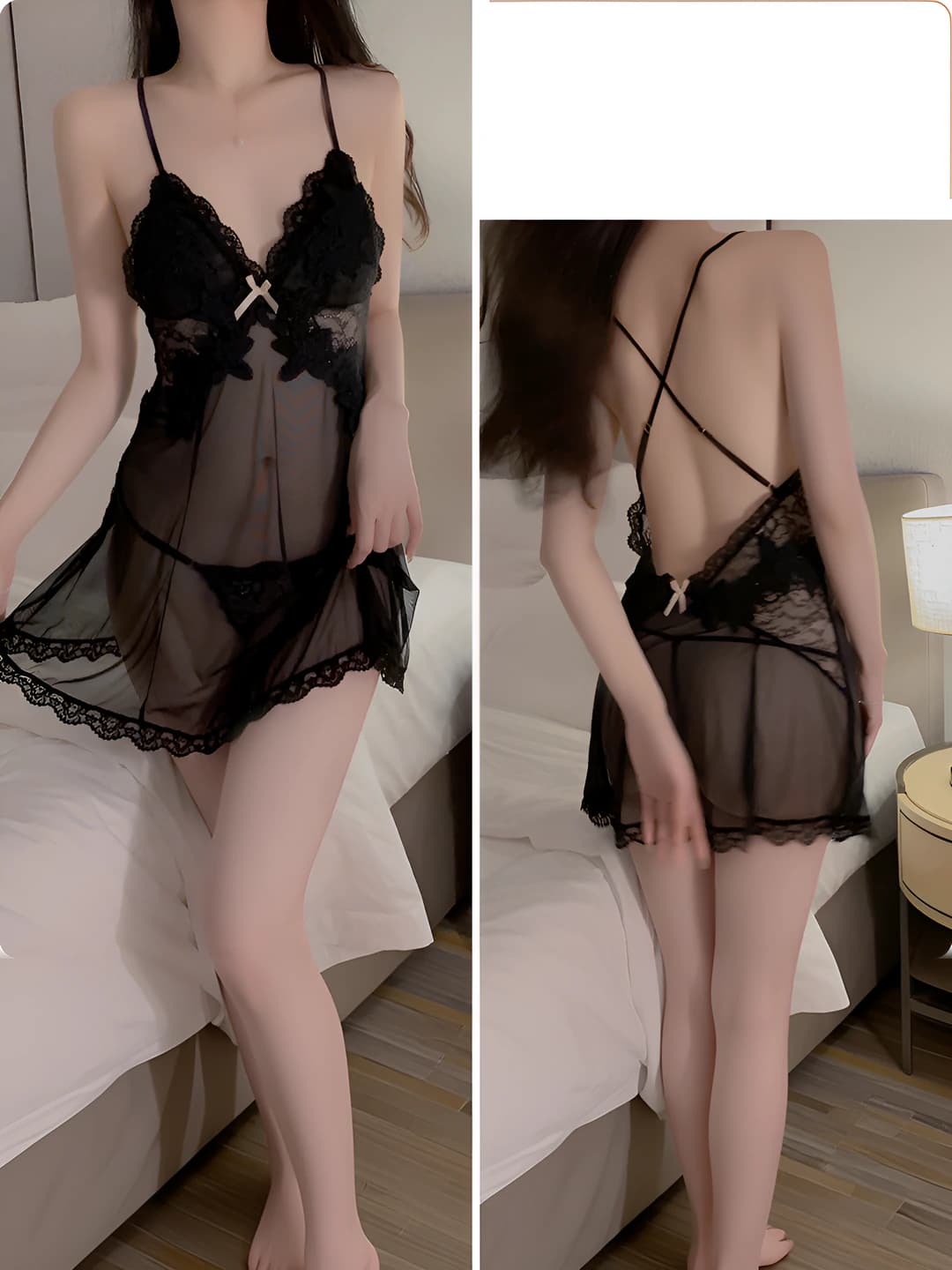 4242 Black (Nightgown+Bra+Panties)