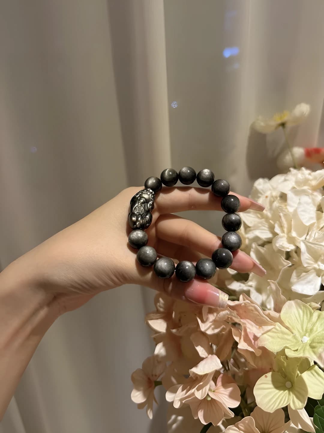 Natural silver obsidian pi xui bracelet for men and women