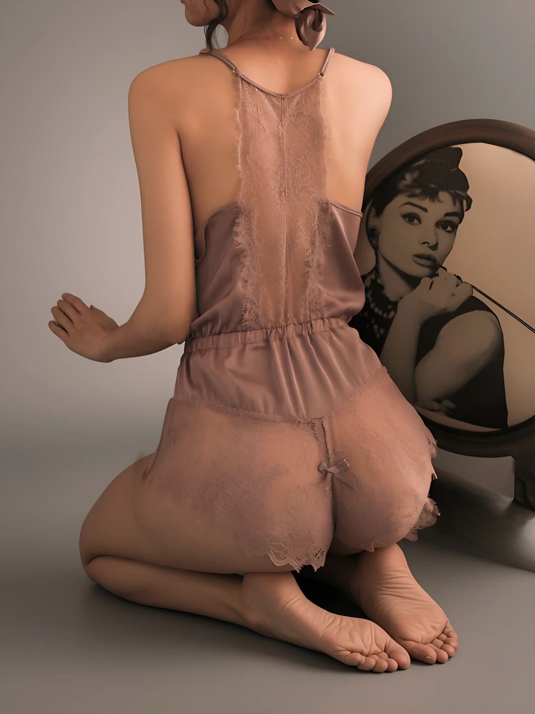 Ayollar uchun dantel ichki kiyim bodysuit, muz-ipak mato, yengsiz, kvadrat yoqa, havo o'tkazuvchan, bahor-kuz