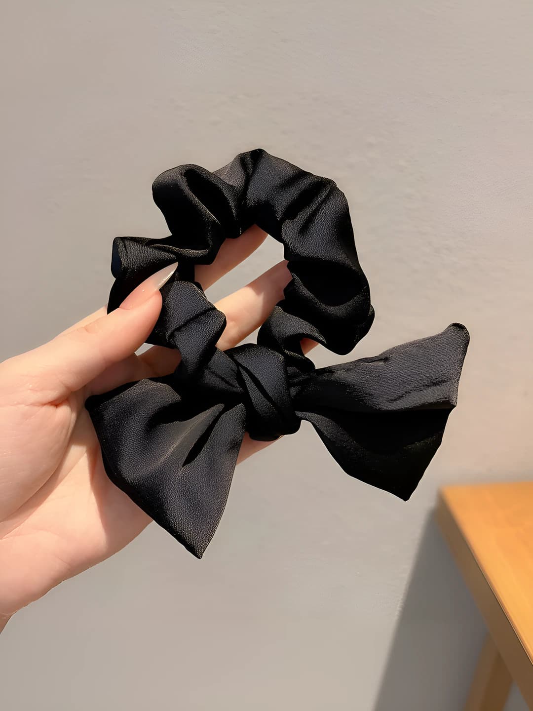 Black bow hair tie - 12 cm