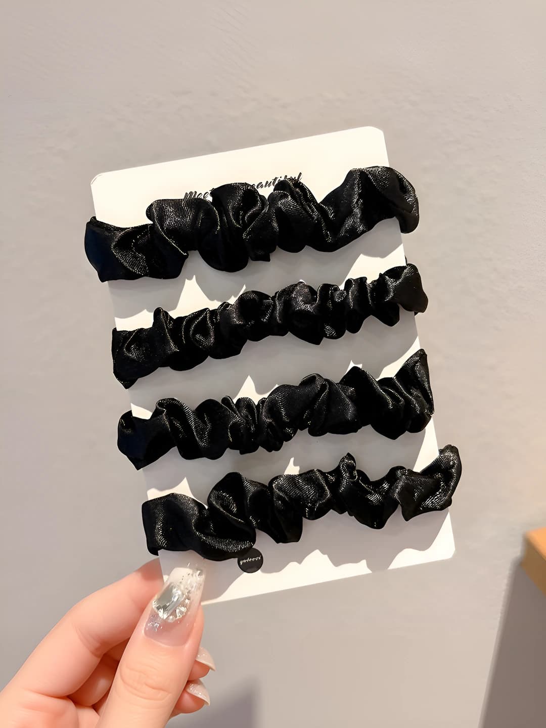 1# Black large scrunchie, 4 pcs, outer diam. ~6 cm
