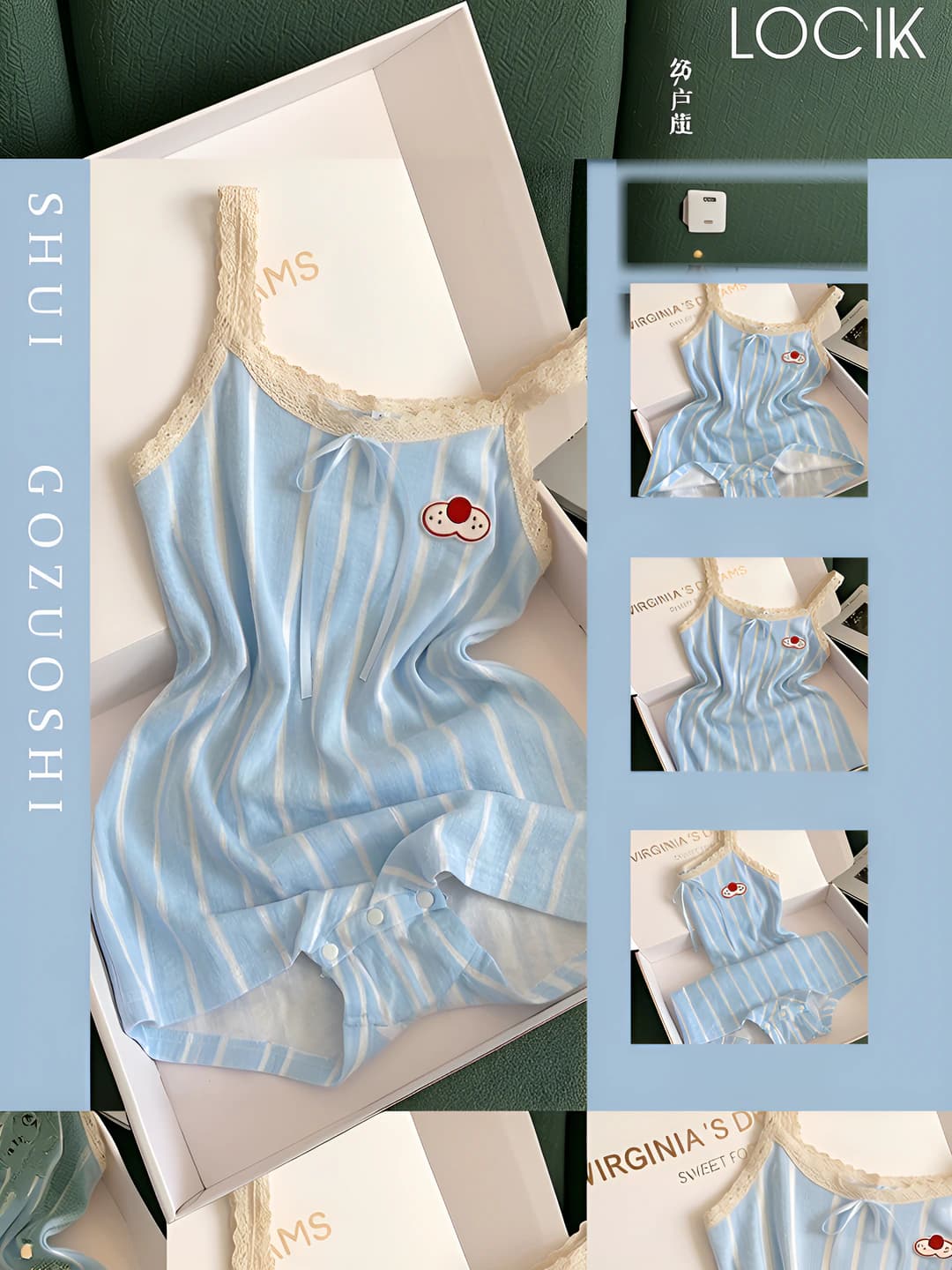Ayollar uchun ko'k chiziqli yengsiz pijama to'plami (verx + shorti), V-yoqali, yupqa, yozgi, katta o'lcham