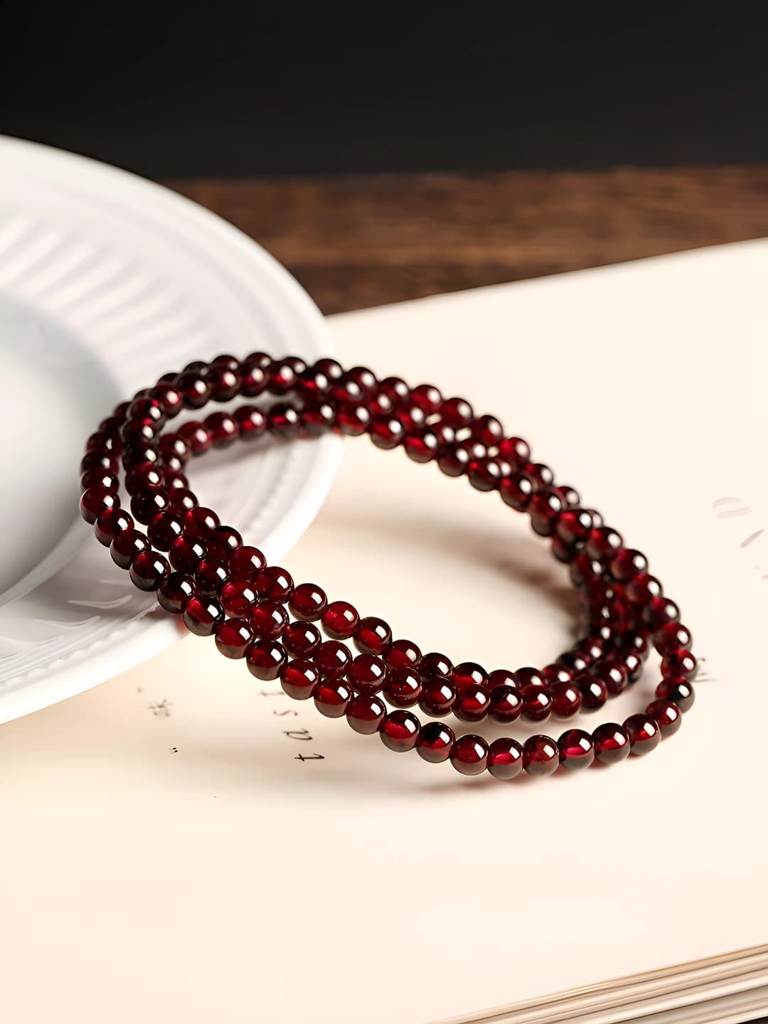 Garnet, plain, triple strand