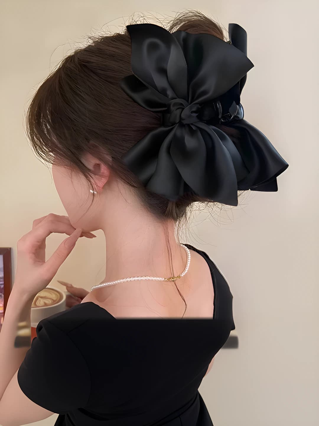 Satin bow clip - clip 12.5 cm, bow 15 cm