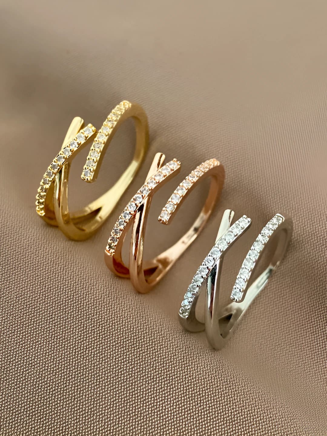 Geometric cross ring with zircon for women, ins style accessory