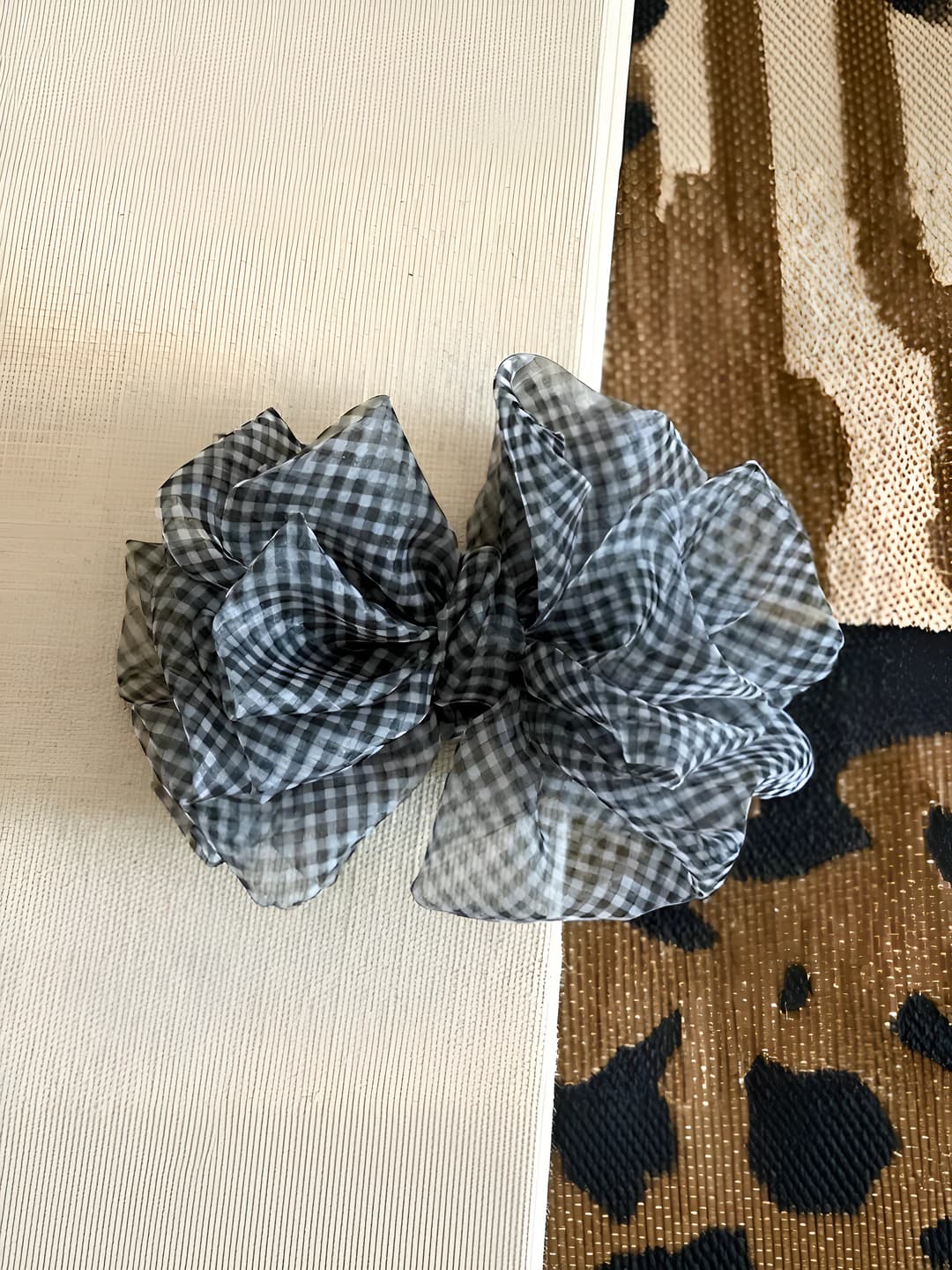 1# Black-white plaid bow banana clip approx 13 cm