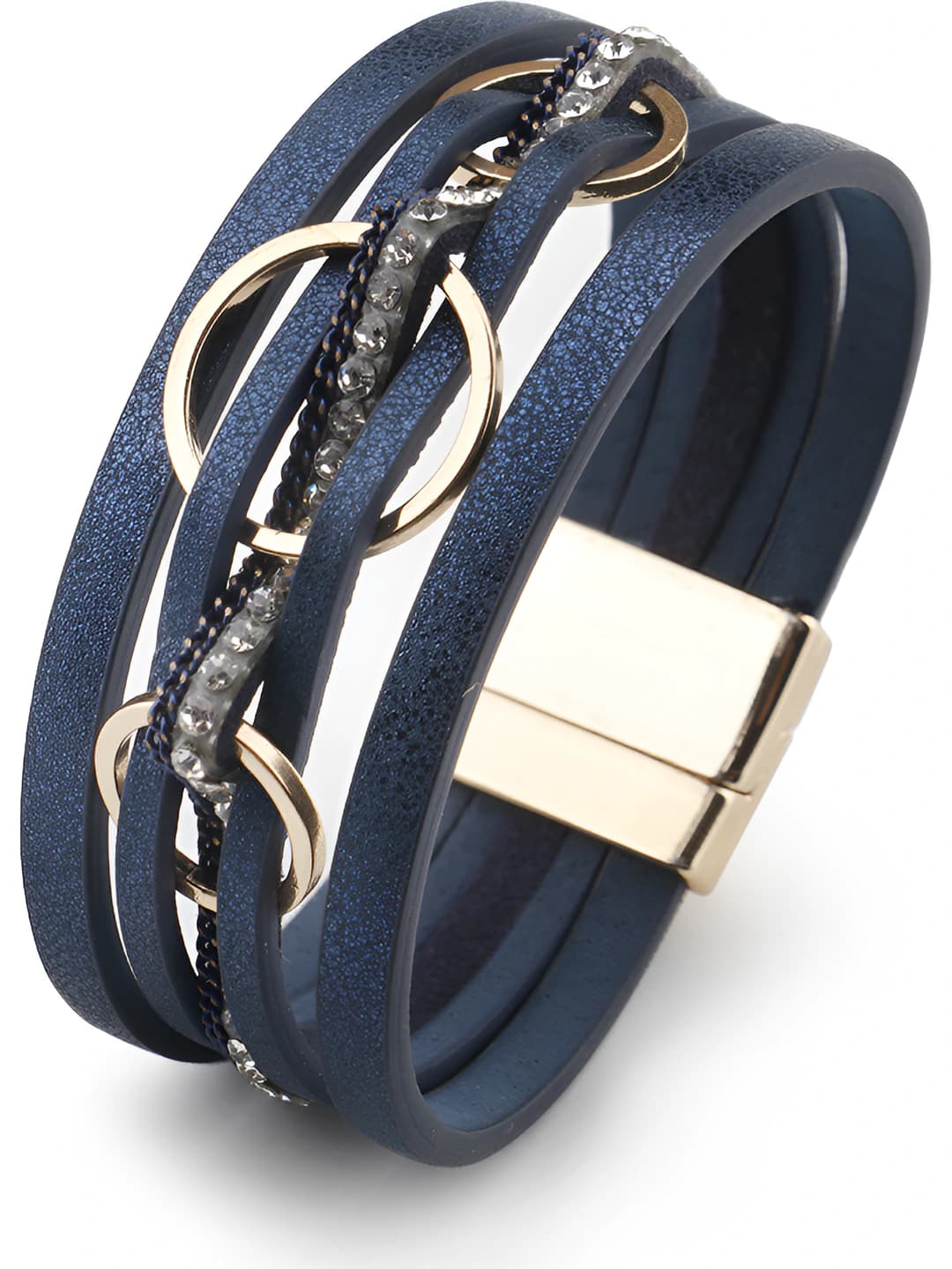 Women's PU leather bracelet with magnetic clasp and interlocking design