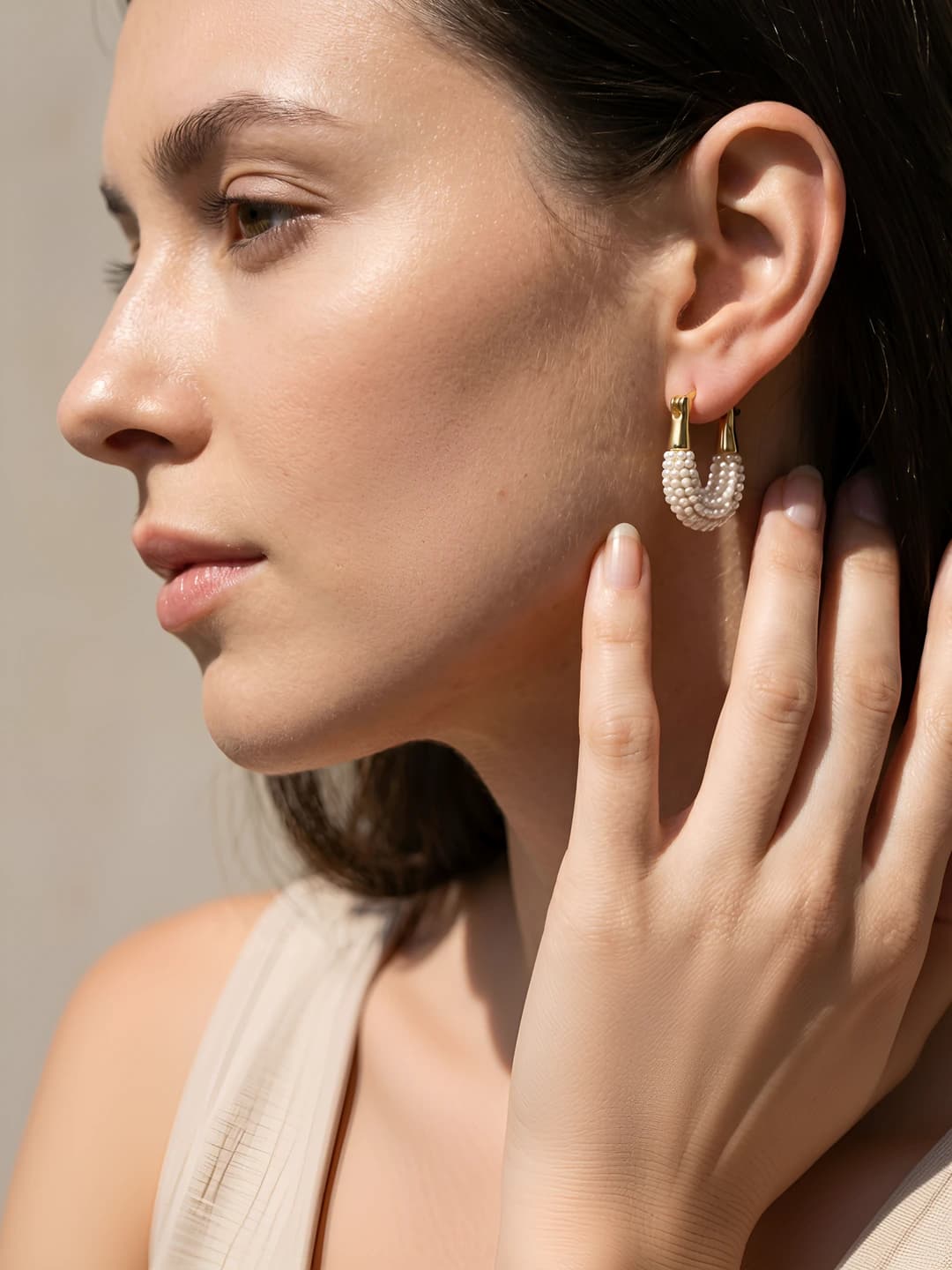 Women's geometric heart stud earrings with 14k gold post