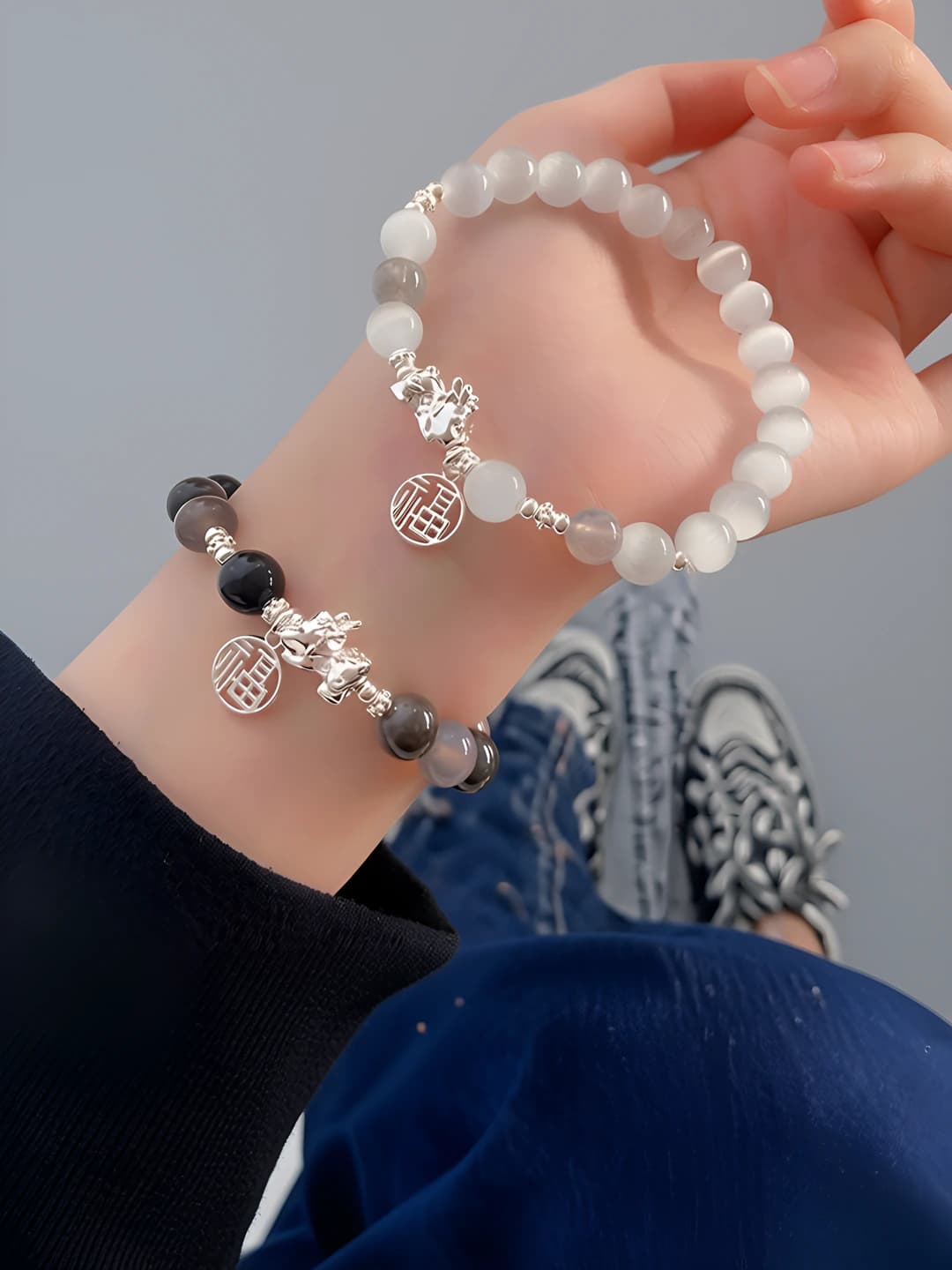 Glass bracelet with pi-hu design element for couples, New Year gift