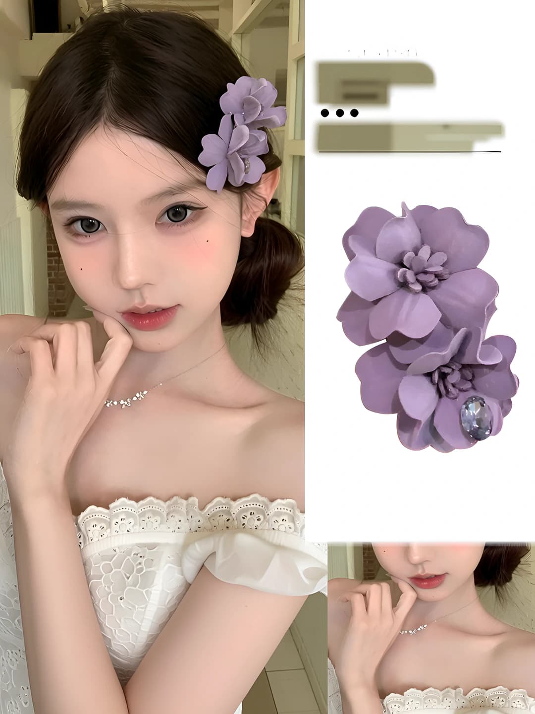 1# Purple double floral clip 8 cm