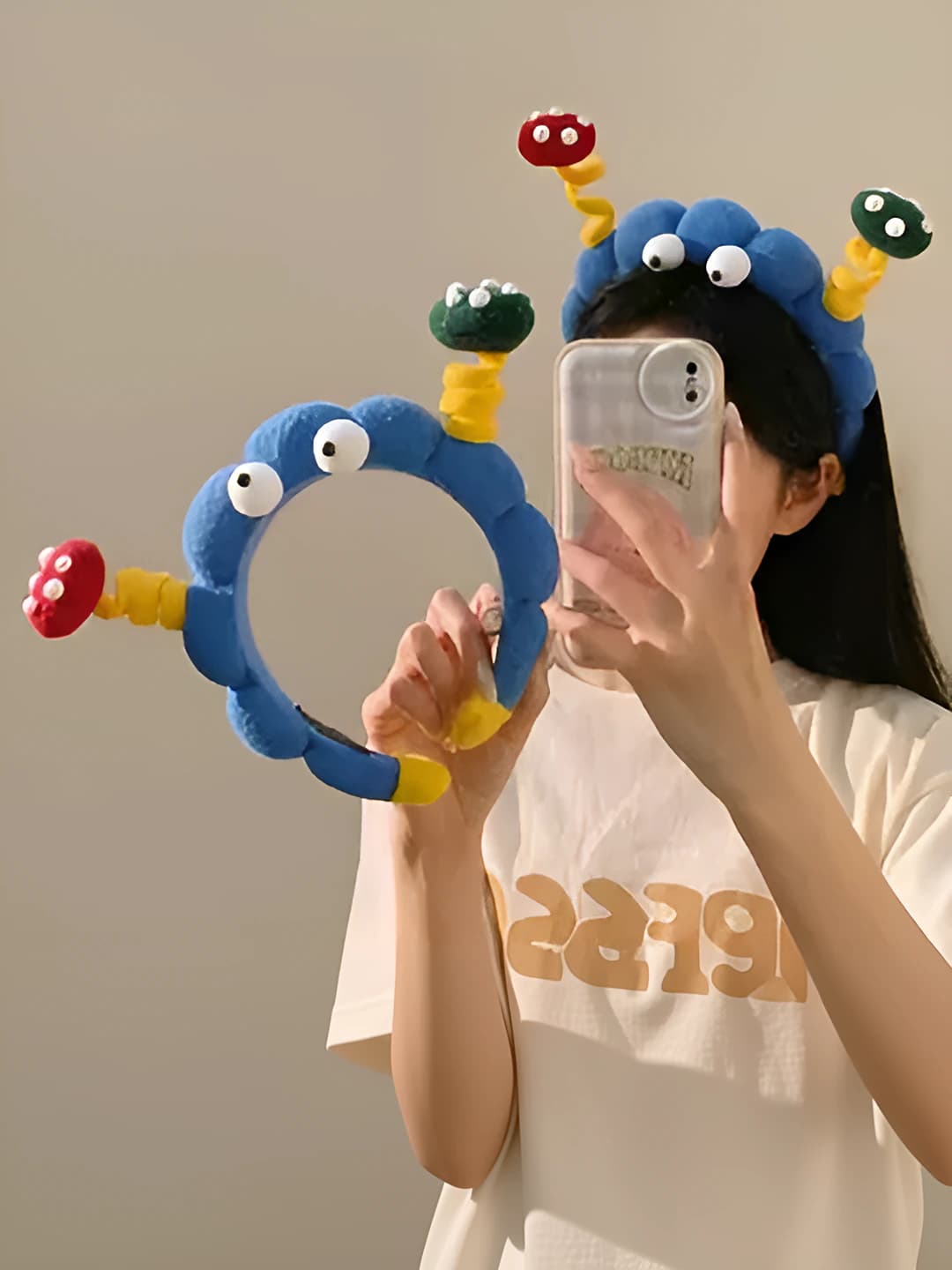 Women's non-slip headband with teeth, high dome, handmade, fabric, cartoon style