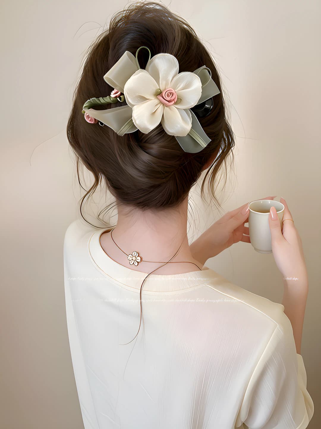 Beige floral clip ~11.5 cm