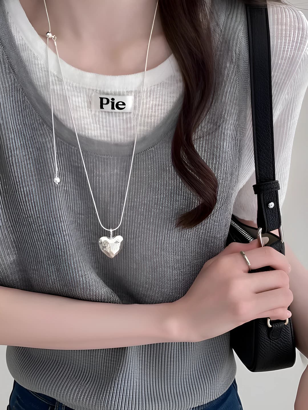 3# silver heart letter print pull chain necklace