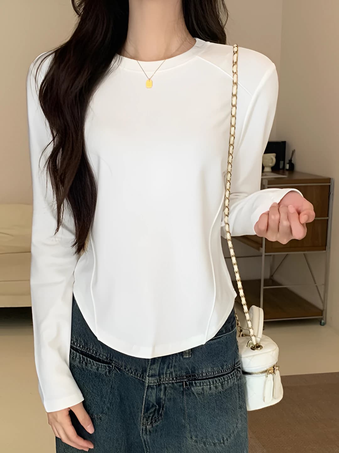 Women's 260g thickened modal long-sleeve base top, slim fit, crew neck, long sleeve, solid colour, spring-autumn