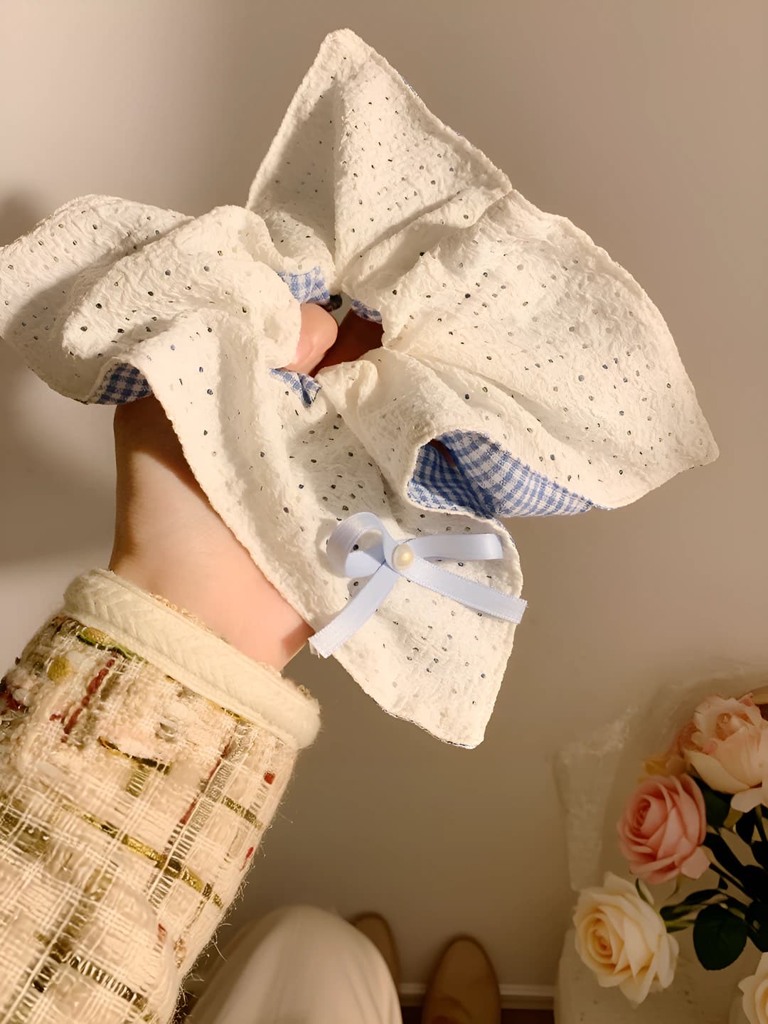 1# Blue plaid lace double-sided-square 24 cm