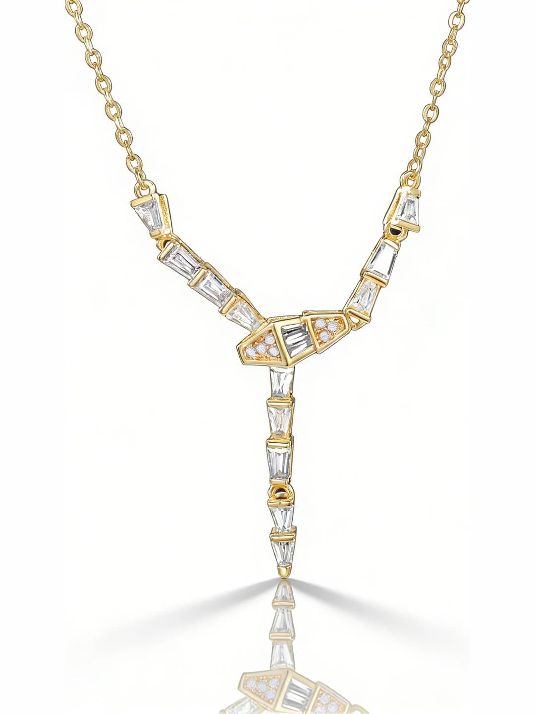 Women's full zirconium ouroboros necklace in bronze alloy, double layer short chain
