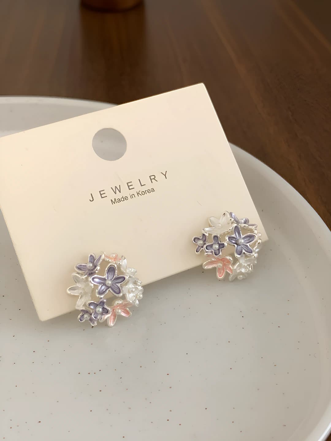 Purple large floral earrings