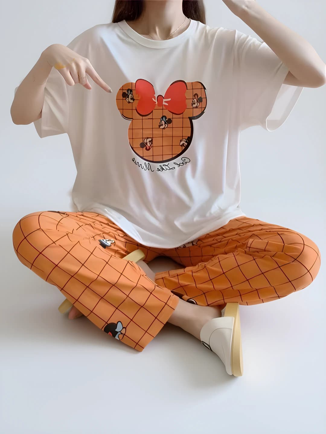 Короткий/Длинный # Белый клетчатый Микки