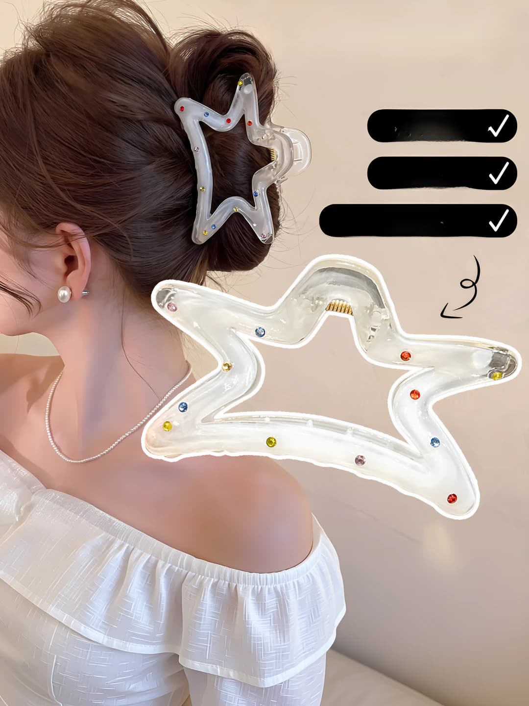 1# Star-shaped hair clip with diamonds 10cm