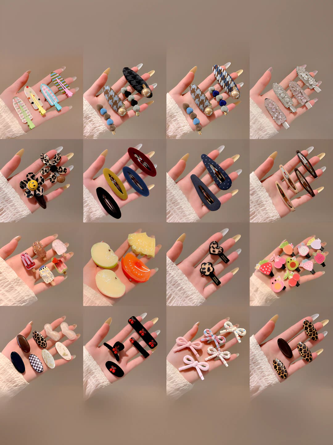 Women's hair clips and combs: preppy style BB clip with leopard print, bow element and asymmetric shape