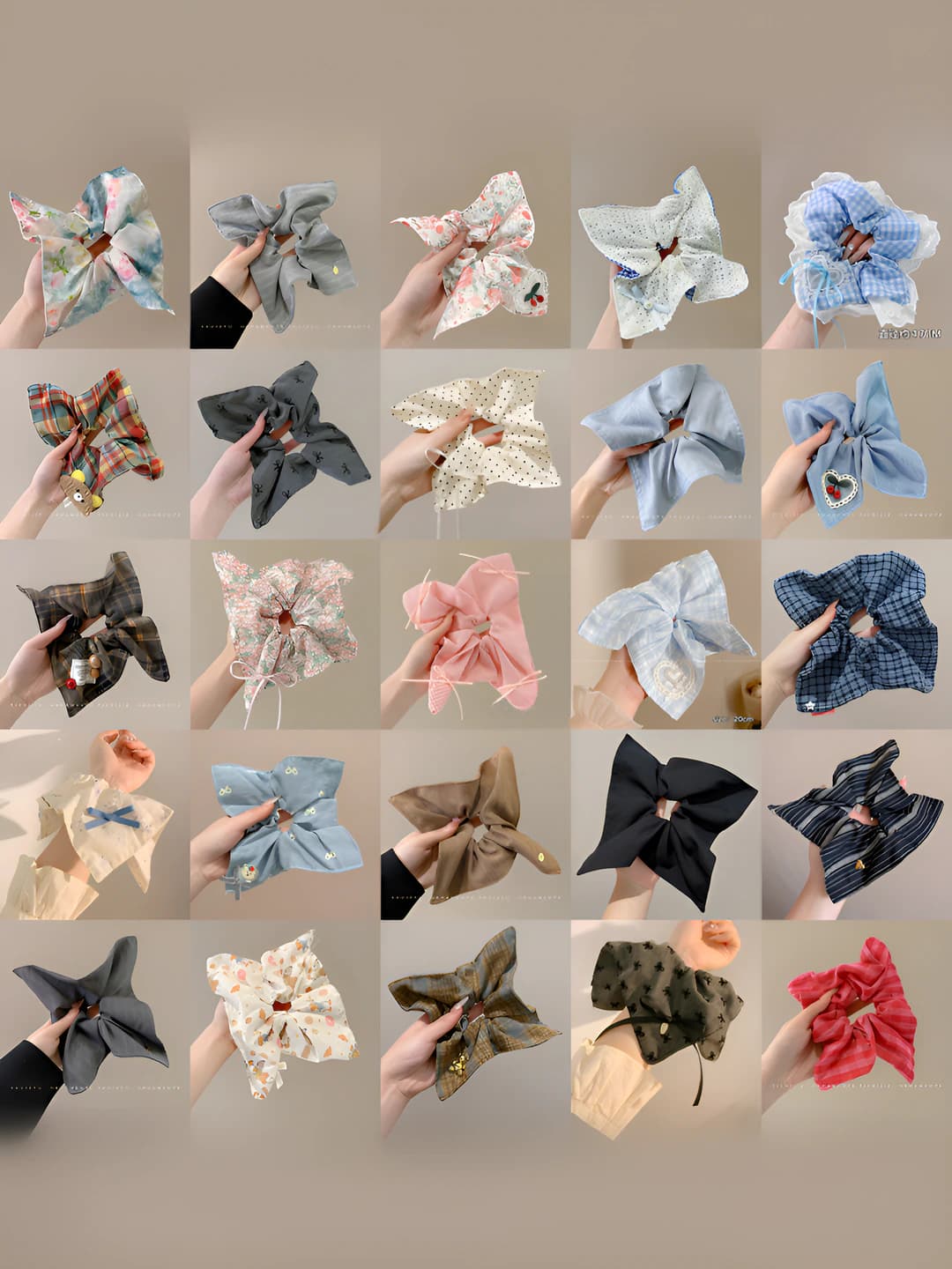 Women's square fabric hair tie 2026, retro style, blue color, seamless style, floral pattern