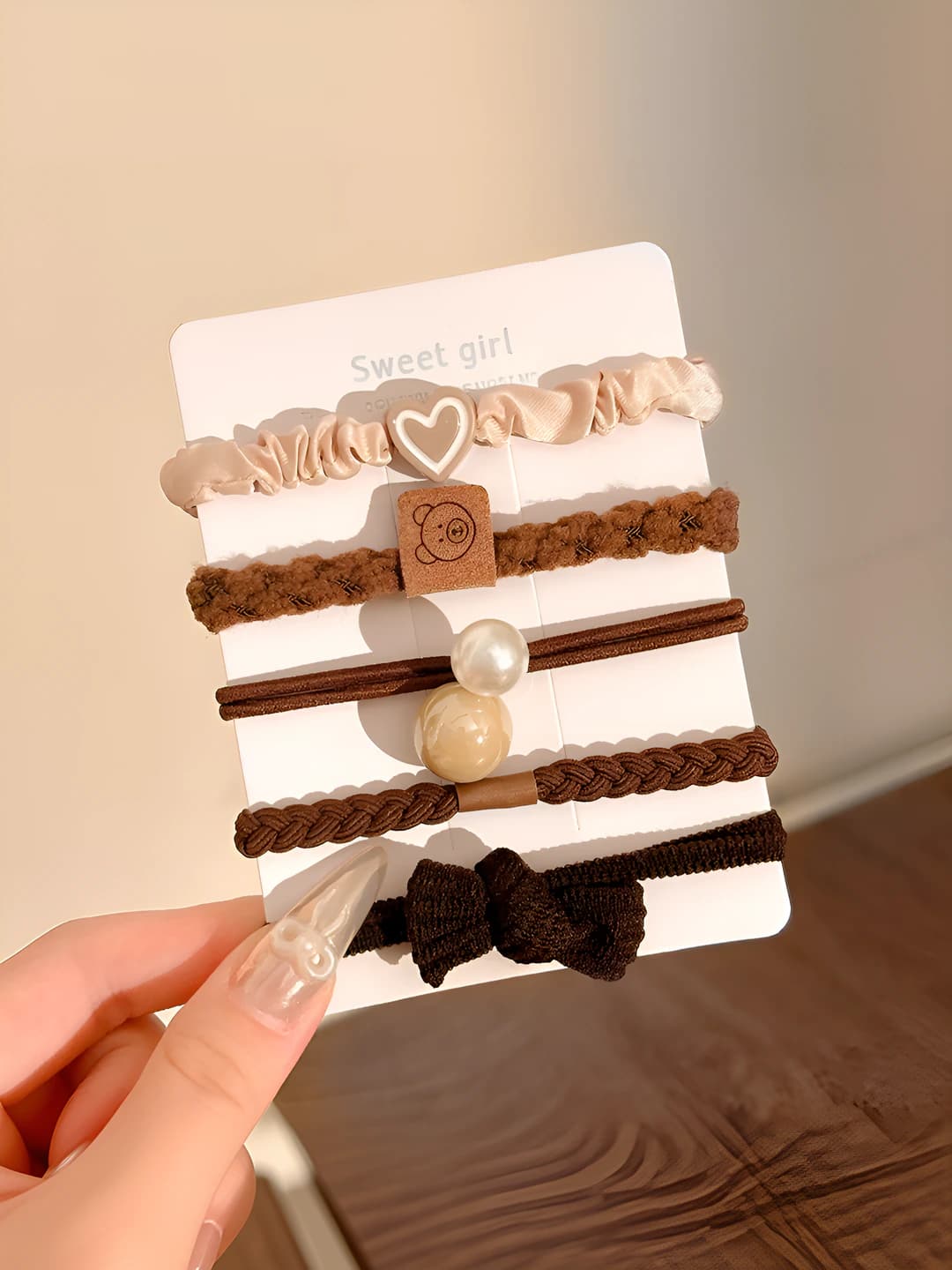 12# Light coffee bear 5-piece set #approx 5.5cm