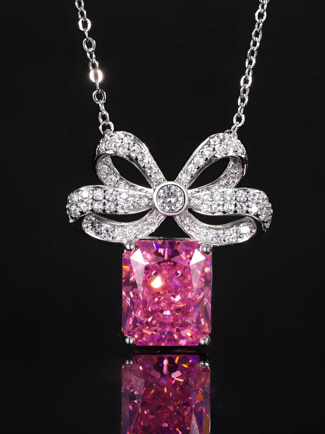 Ice cut dark pink diamond pendant with chain