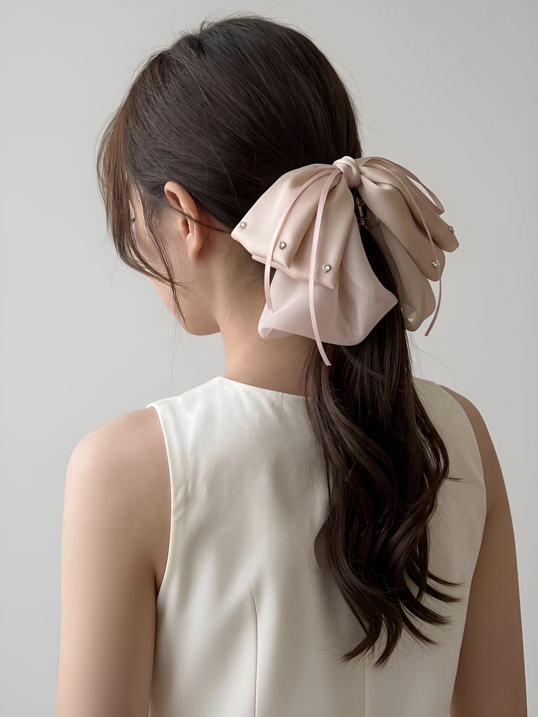 1# Pink bow with diamond clip, 24 cm