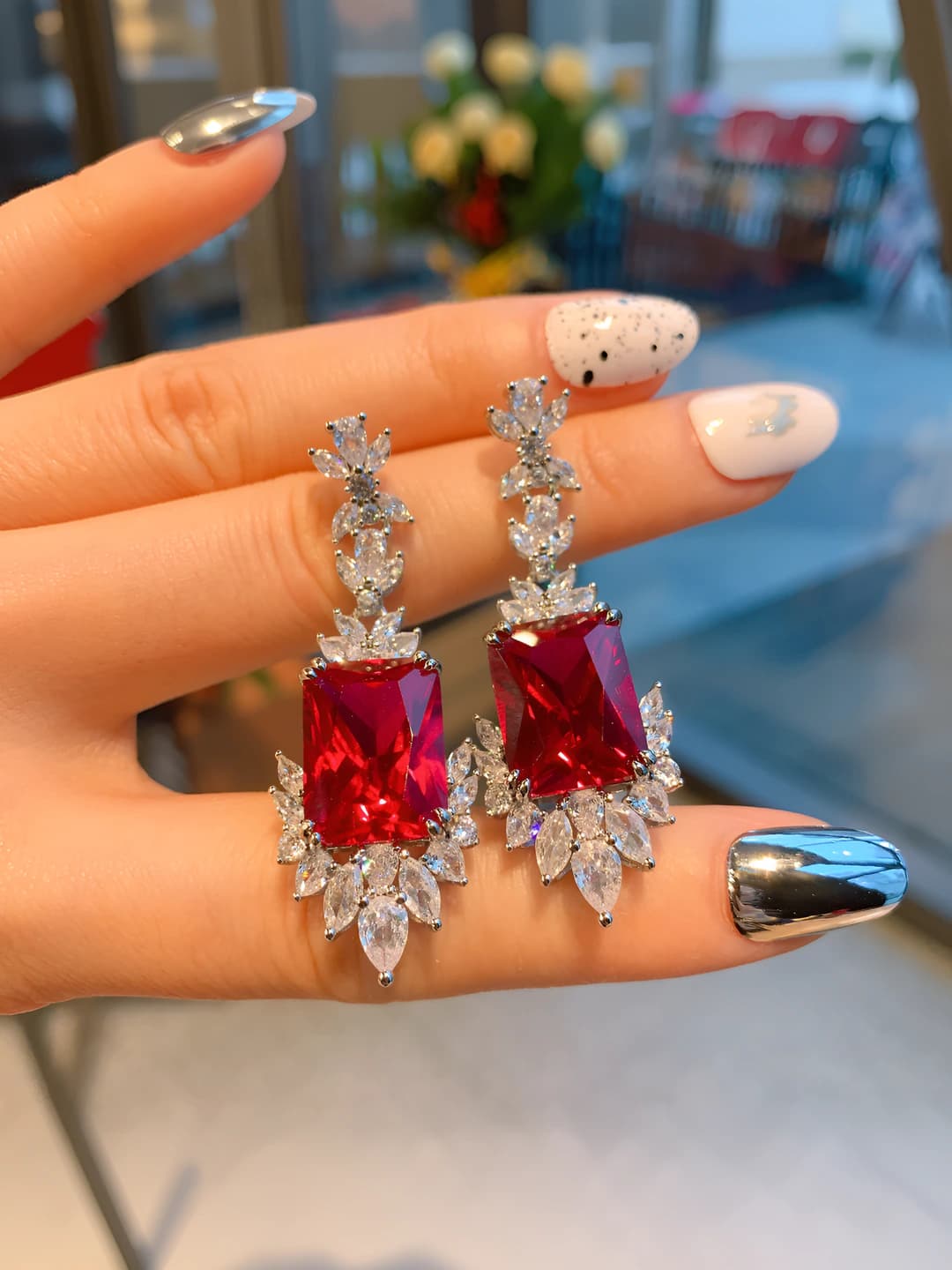 Red glass stud earrings
