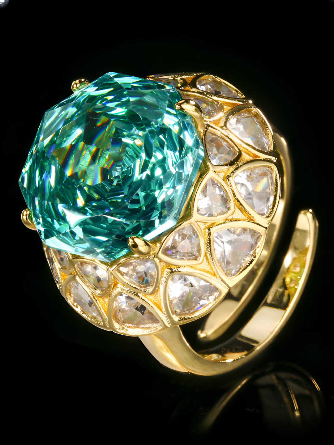 Gold Millennium Cut Paraiba Green Ring