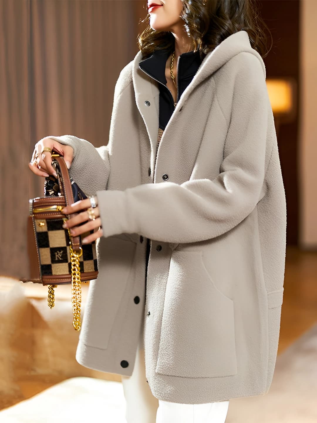 Women's mid-length loose fit cashmere Korean style casual solid colour outerwear (coat) autumn-winter spring-autumn