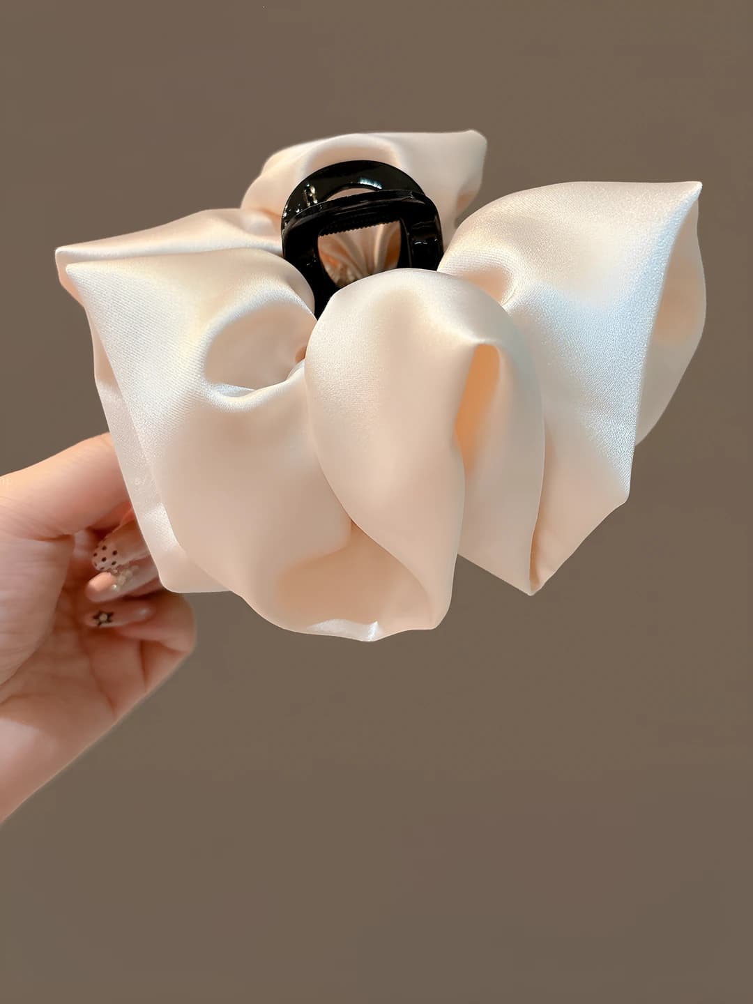 2# Beige apricot bubble clip base ~11.2cm fabric+acrylic