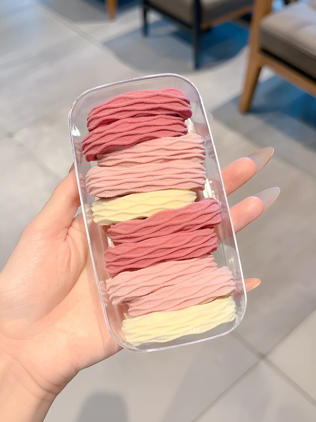 1# Pink - Striped 10 pcs [Elliptical box] Ring 4.5cm