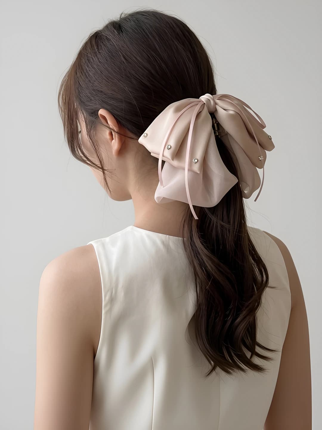 1# Pink bow with diamond clip, 24 cm