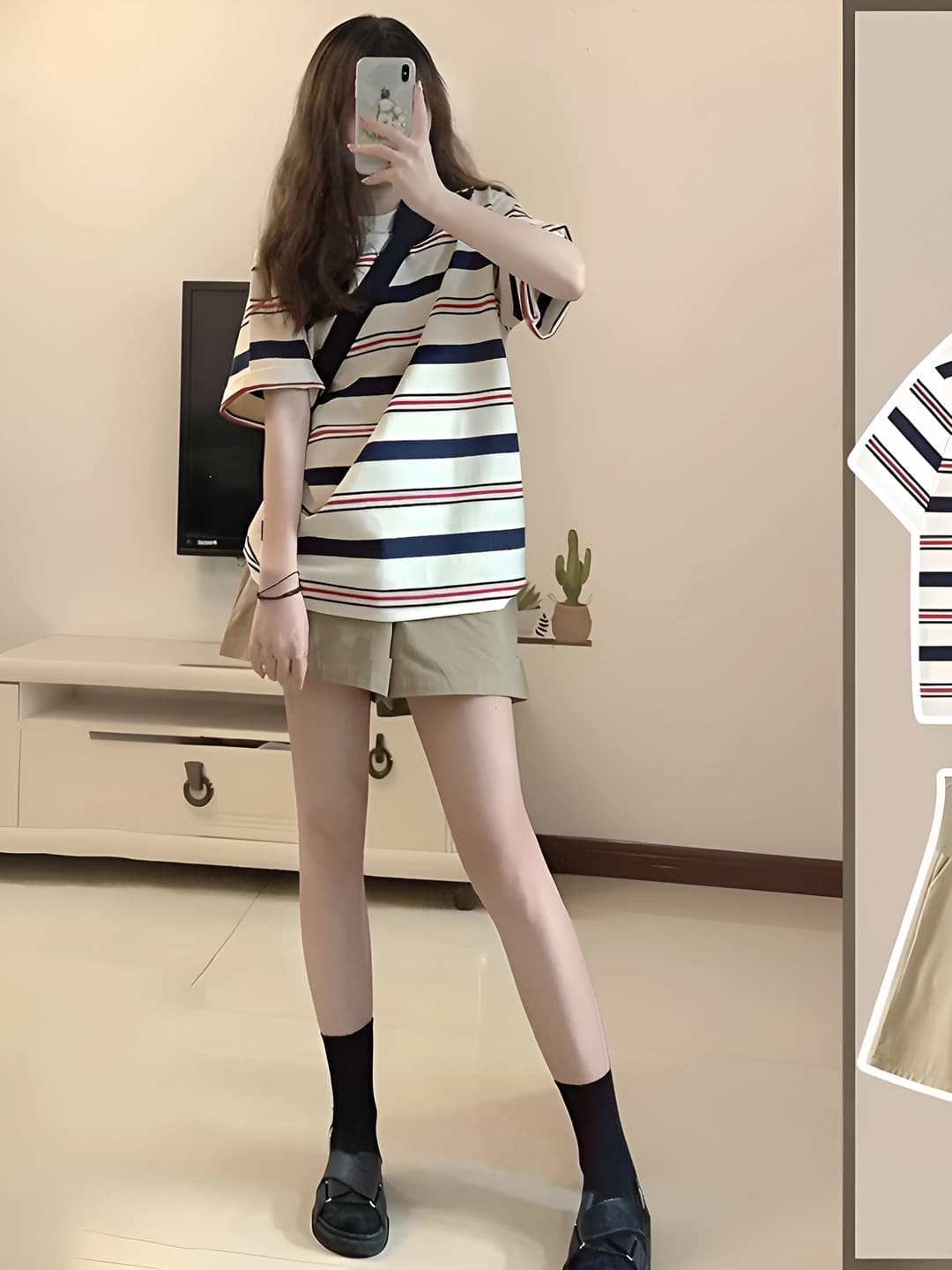 Women's 2026 striped short-sleeve thin t-shirt and shorts set (maternity)