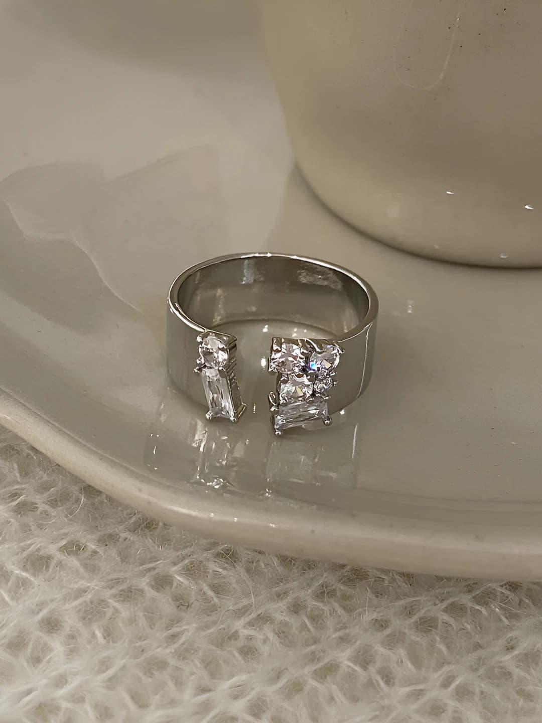 Silver zircon open ring
