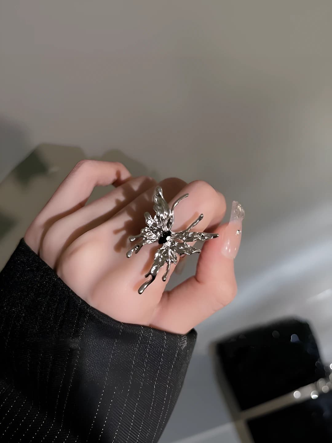 M834 Black Diamond Butterfly Ring