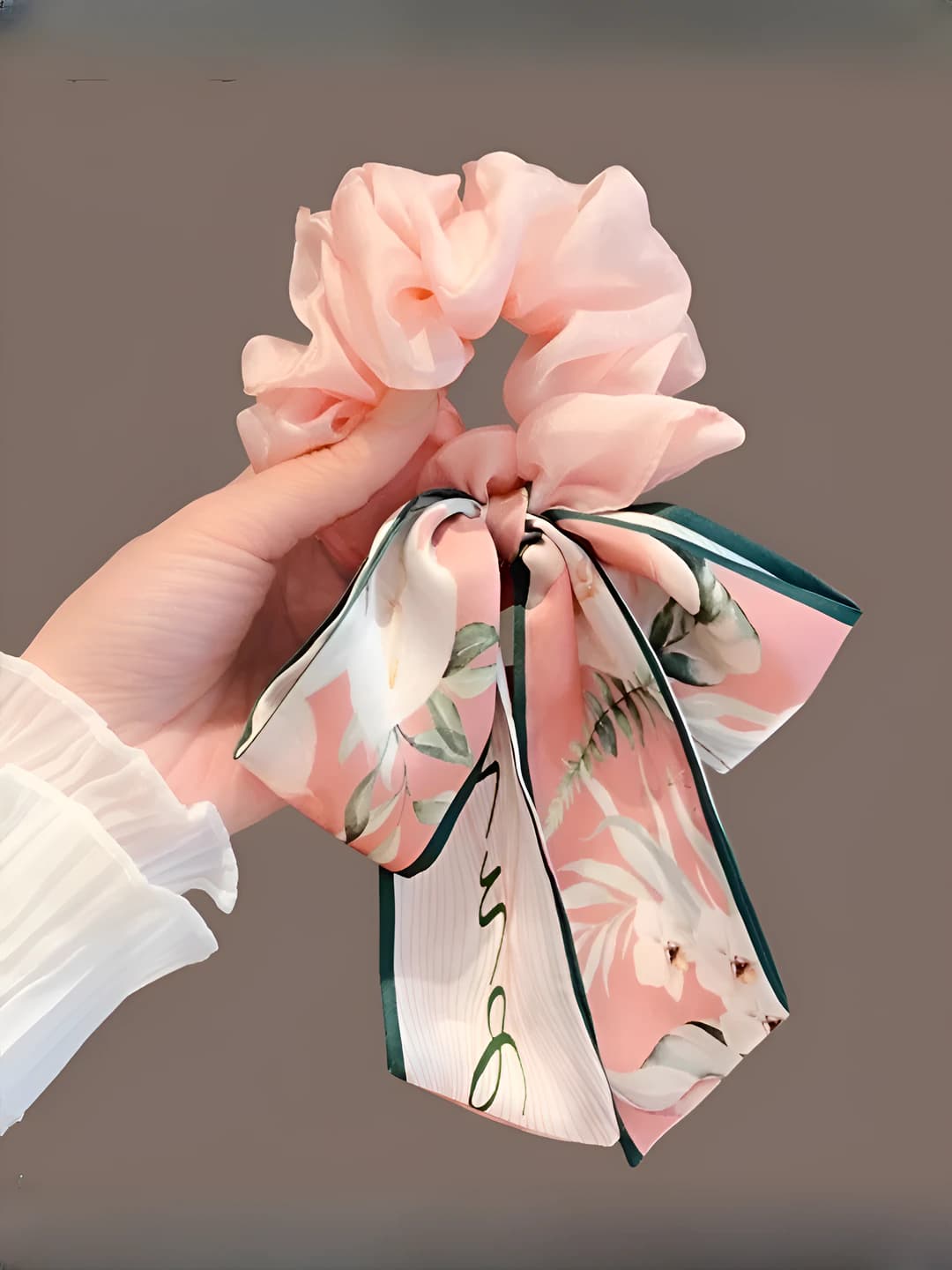 1# Pink hair tie 9 cm, ribbon 18 cm