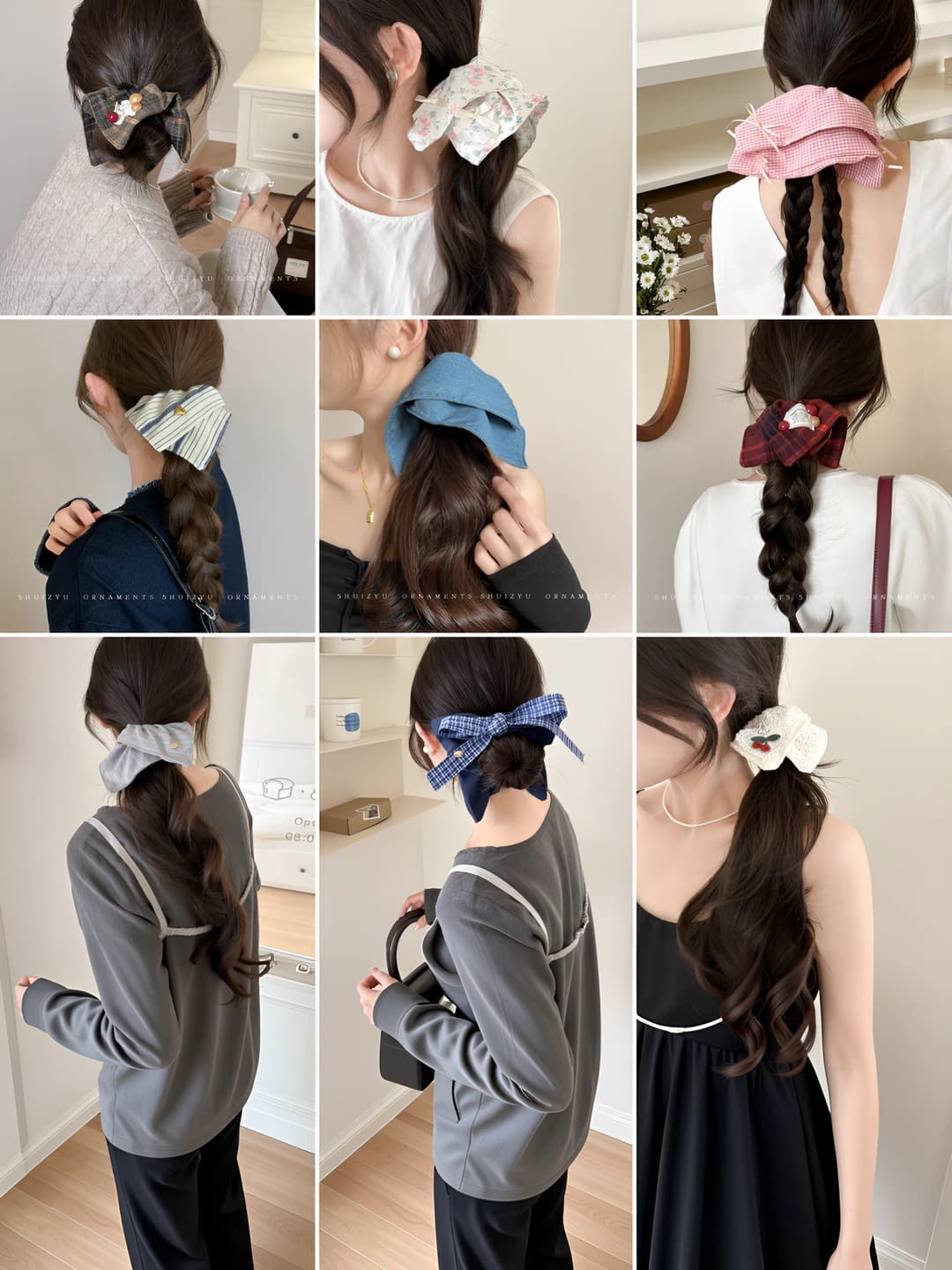 Women's Korean style stretch hair ties with floral pattern and bow design